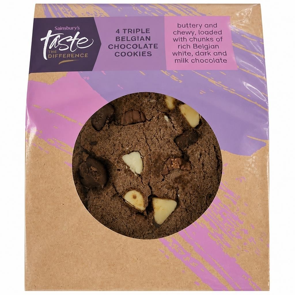 Sainsbury's Triple Belgian Chocolate Cookies, Taste the Difference x4