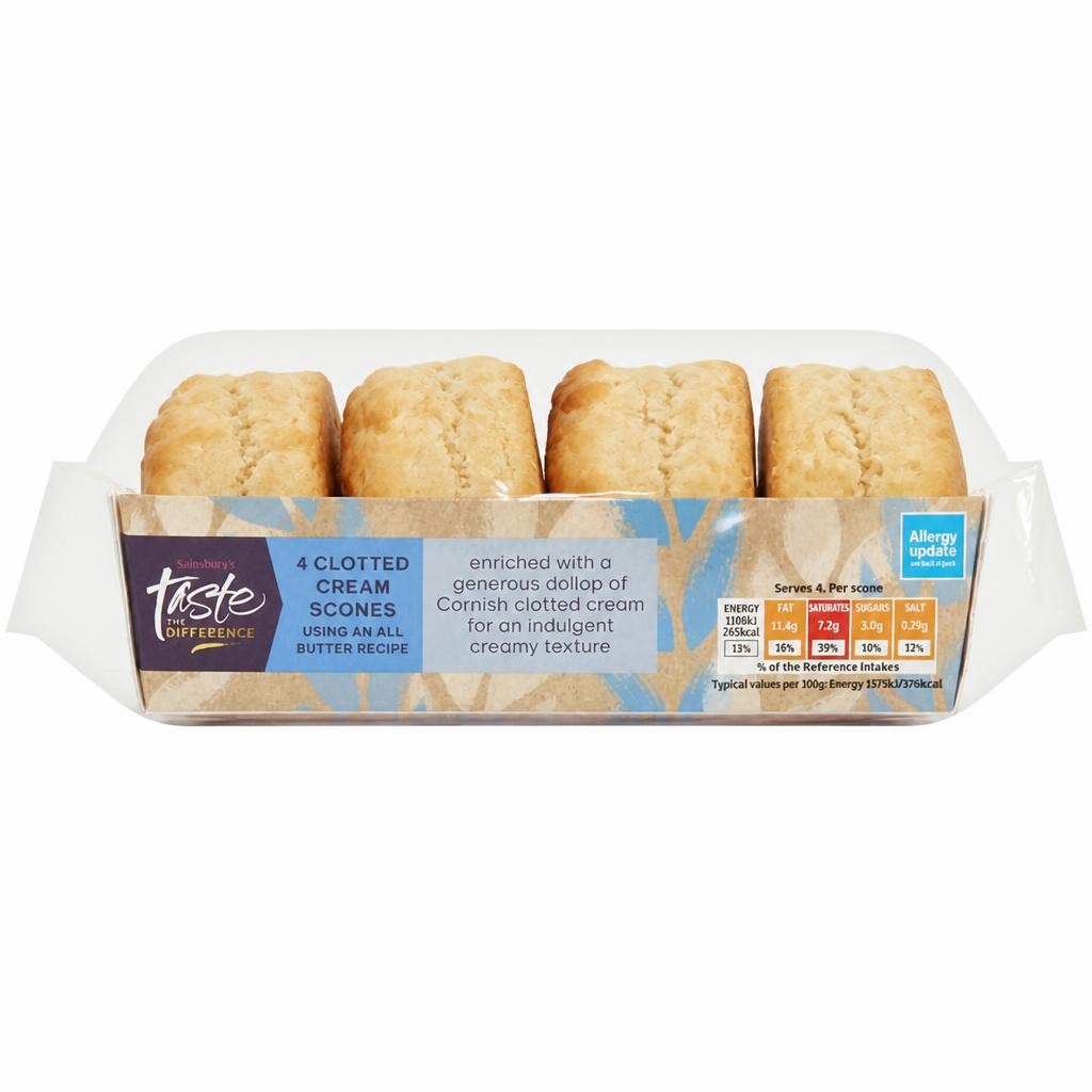 Sainsbury's Cornish Clotted Cream Scones, Taste the Difference x4