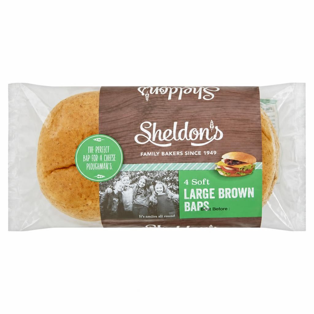 Sheldons Large Brown Bap Rolls x4