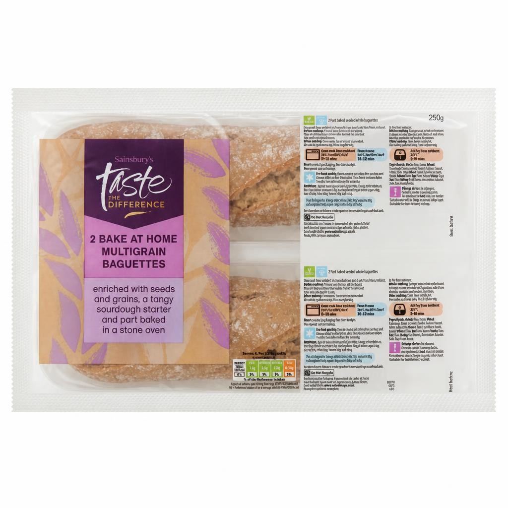 Sainsbury's Bake at Home Multigrain Baguettes, Taste the Difference 2 x 125g