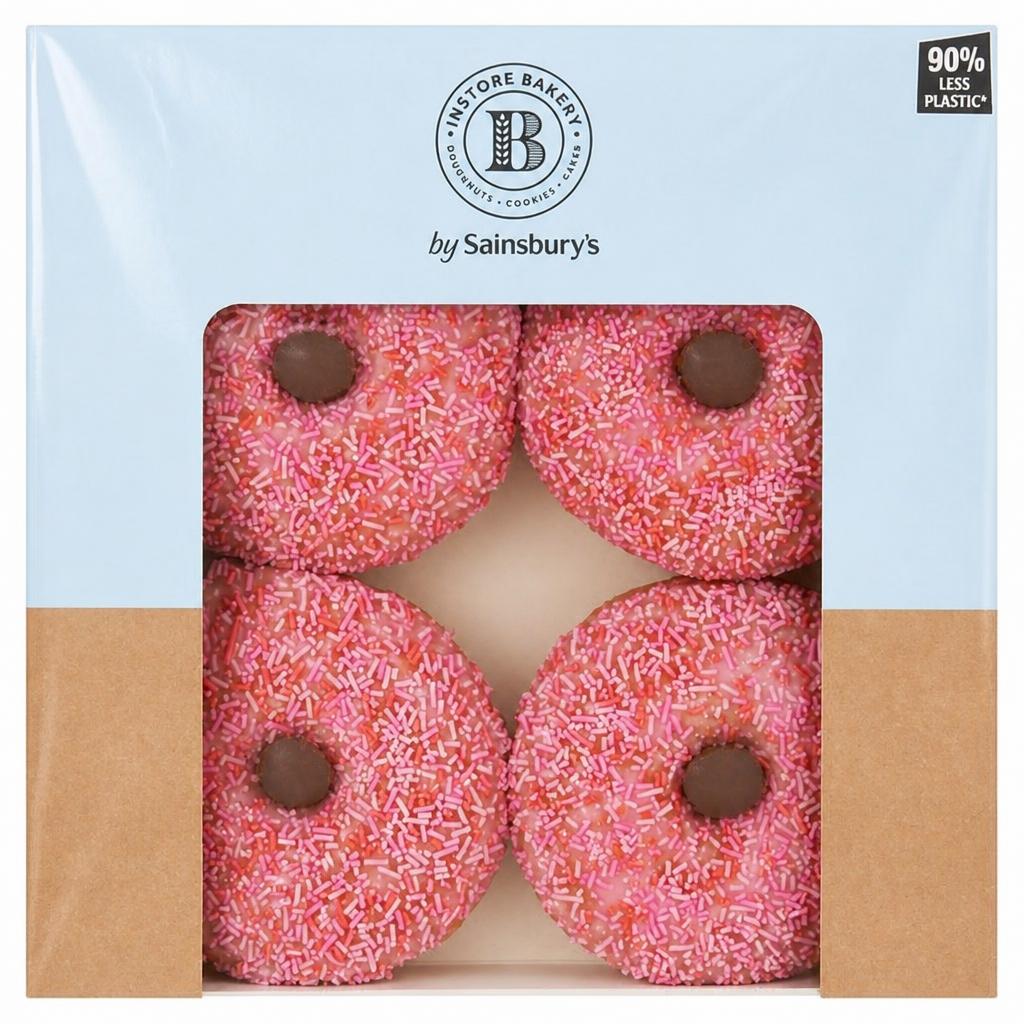 Sainsbury's Bakery Pink Iced Doughnuts x4