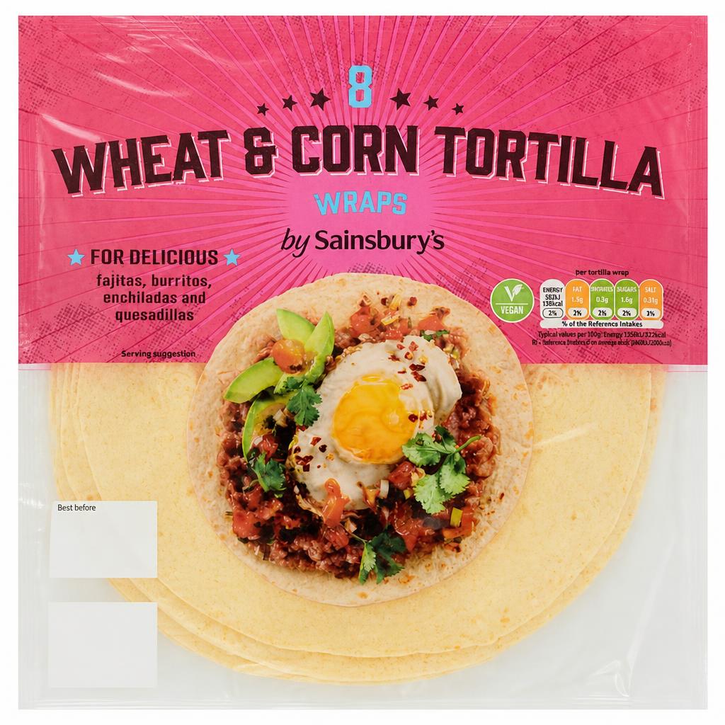 Sainsbury's Wheat & Corn Tortilla Wraps x8 320g