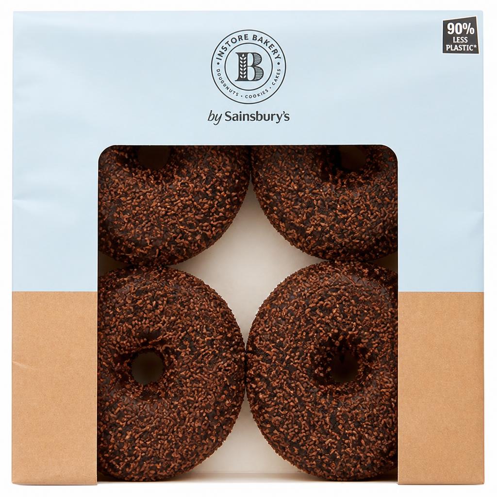 Sainsbury's Chocolate Iced Ring Doughnuts x4