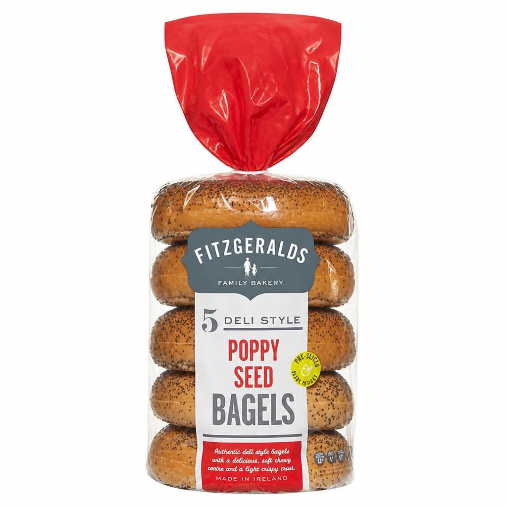 Fitzgeralds Family Bakery Deli Style Poppy Seed Bagels x5 425g
