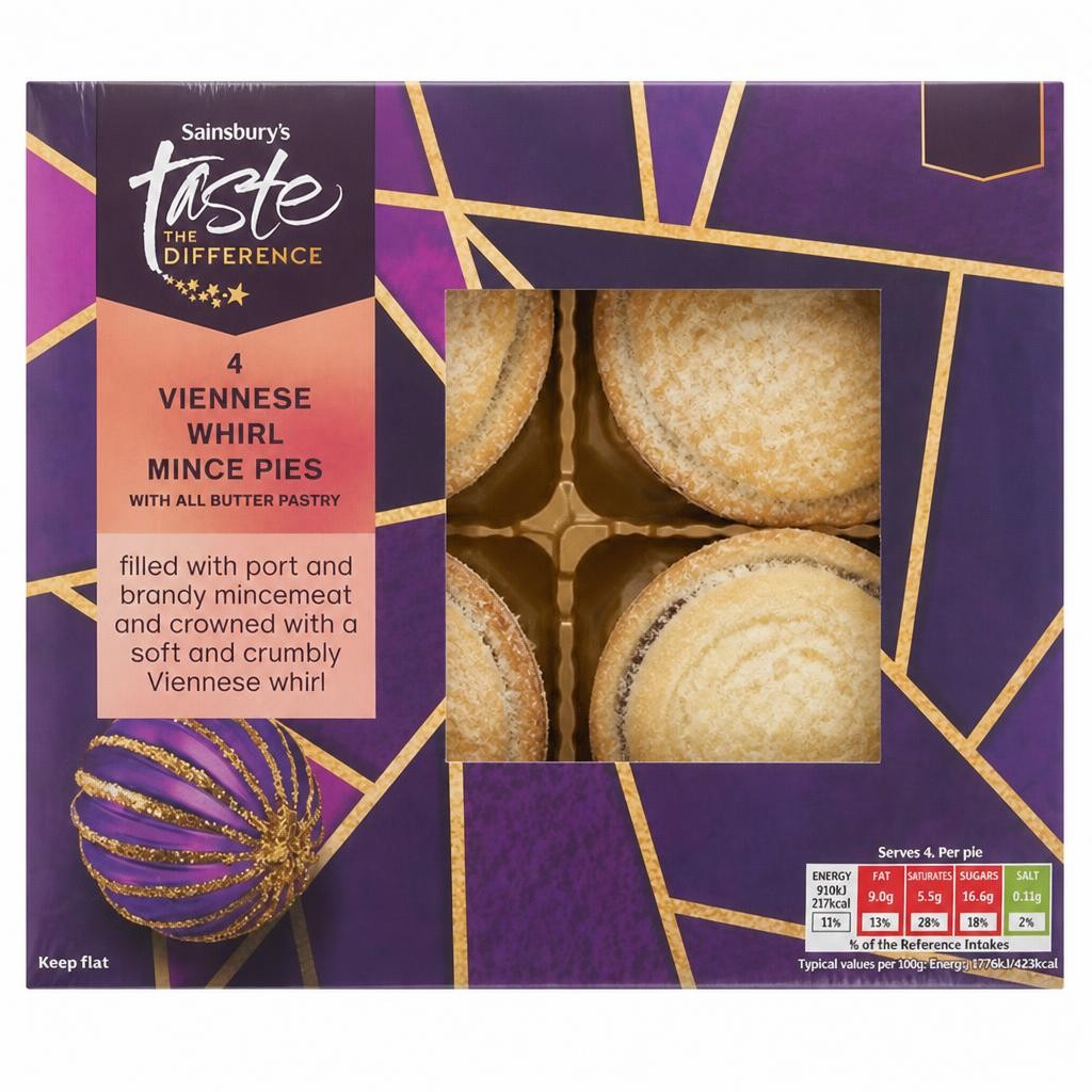 Sainsbury's Viennese Whirl Brandy Mince Pies, Taste the Difference x4