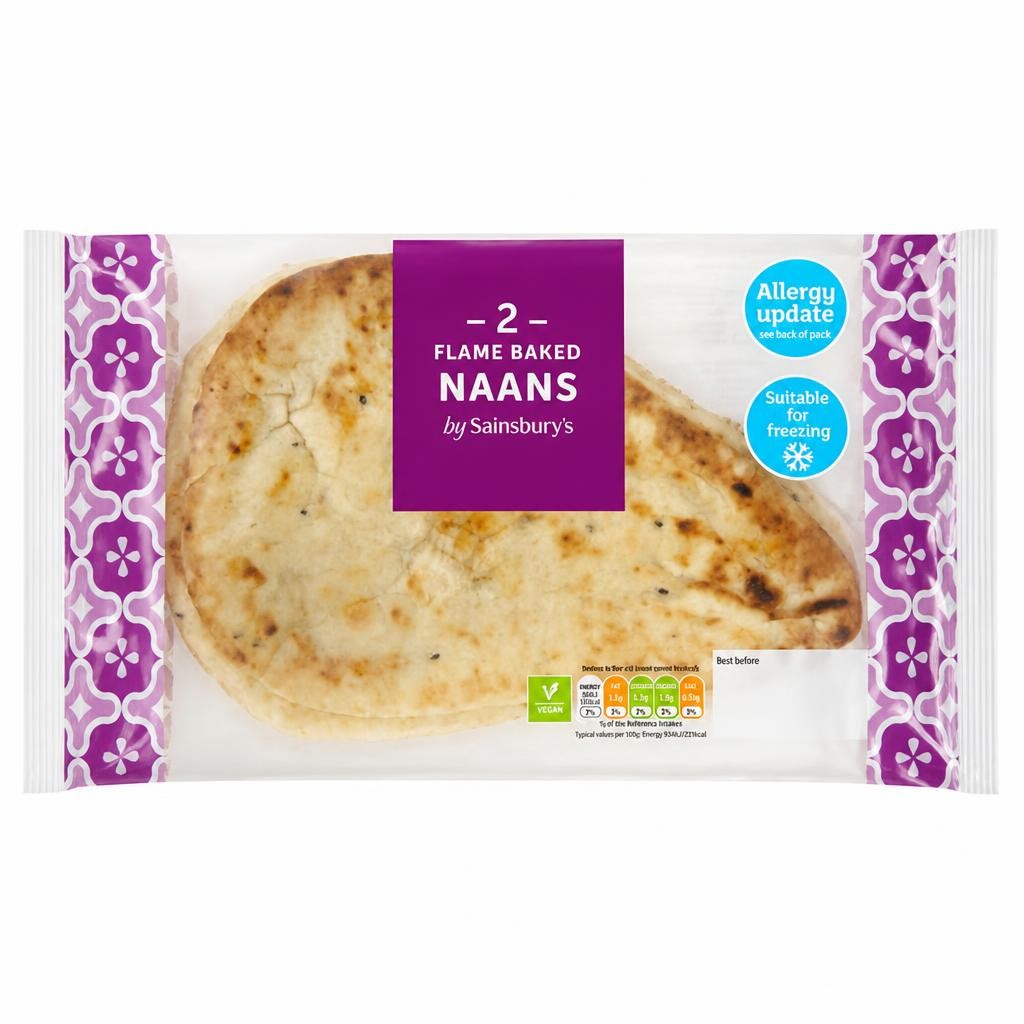 Sainsbury's Flamebaked Plain Naans x2 260g