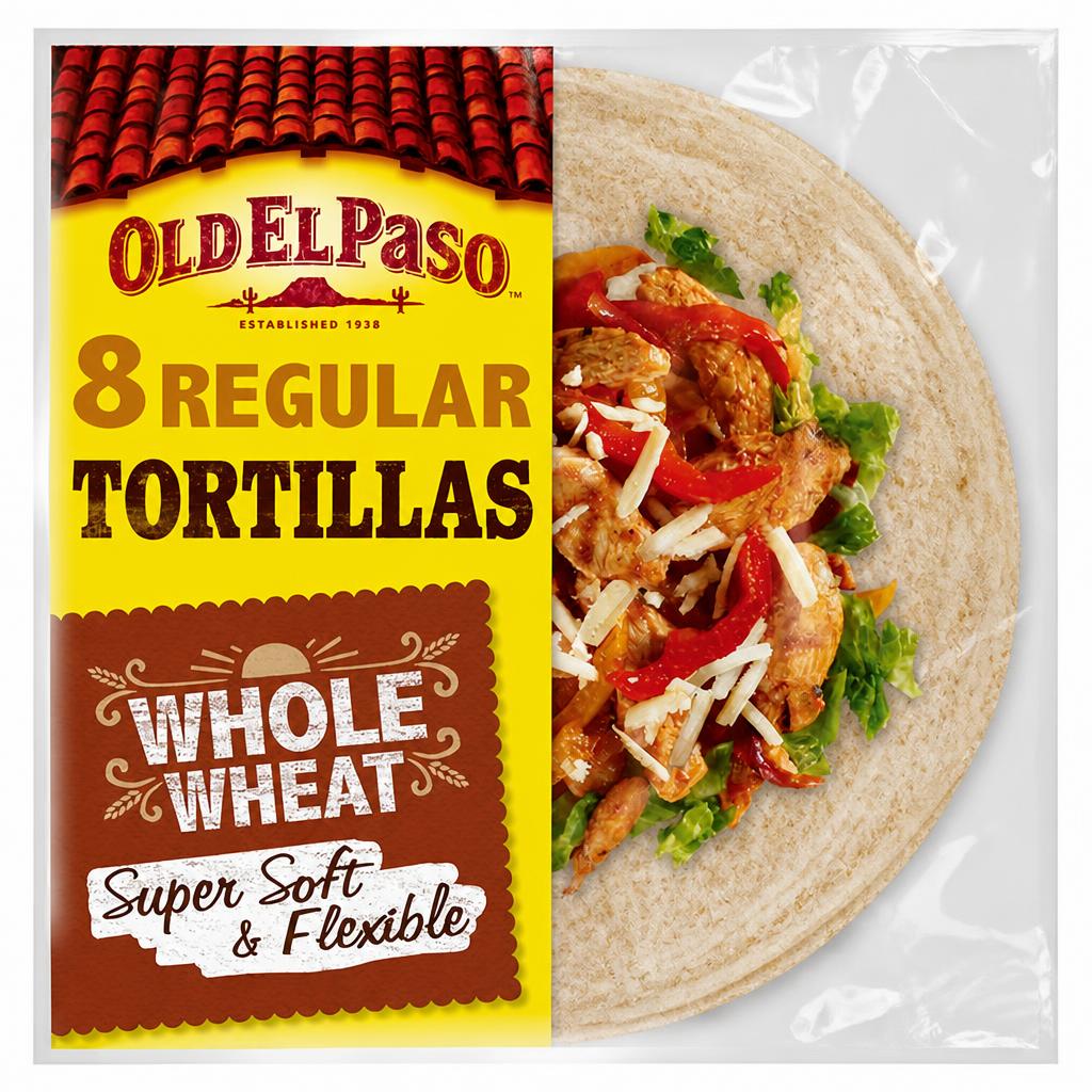 Old El Paso Mexican Regular Soft Whole Wheat Tortilla Wraps x8 326g