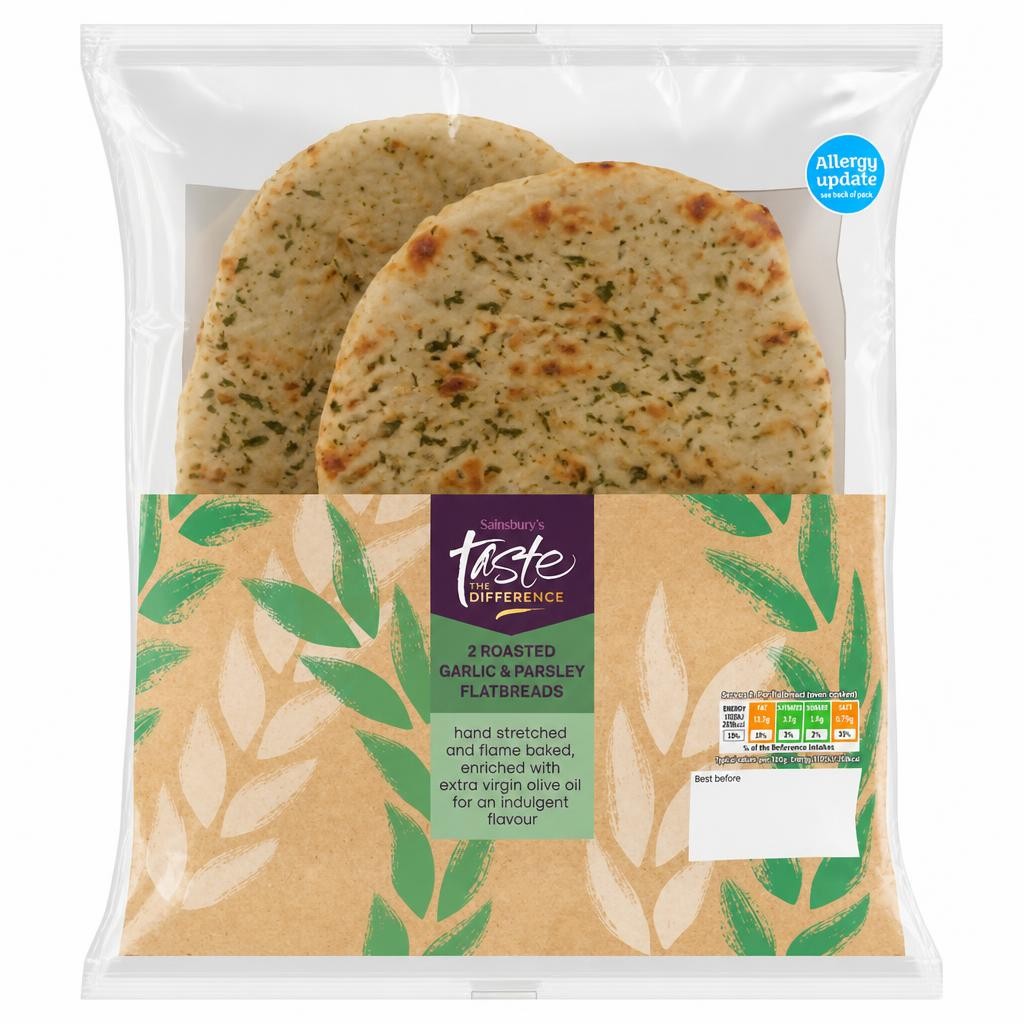 Sainsbury's Roasted Garlic & Parsley Flatbreads Autumn Edition, Taste the Difference x2