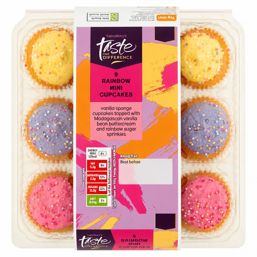 Sainsbury's Mini Rainbow Cupcakes, Taste the Difference x9