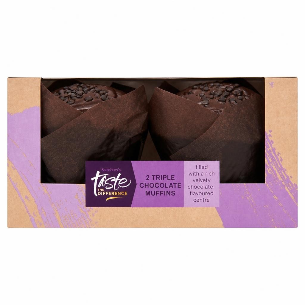 Sainsbury's Triple Chocolate Muffins, Taste the Difference x2