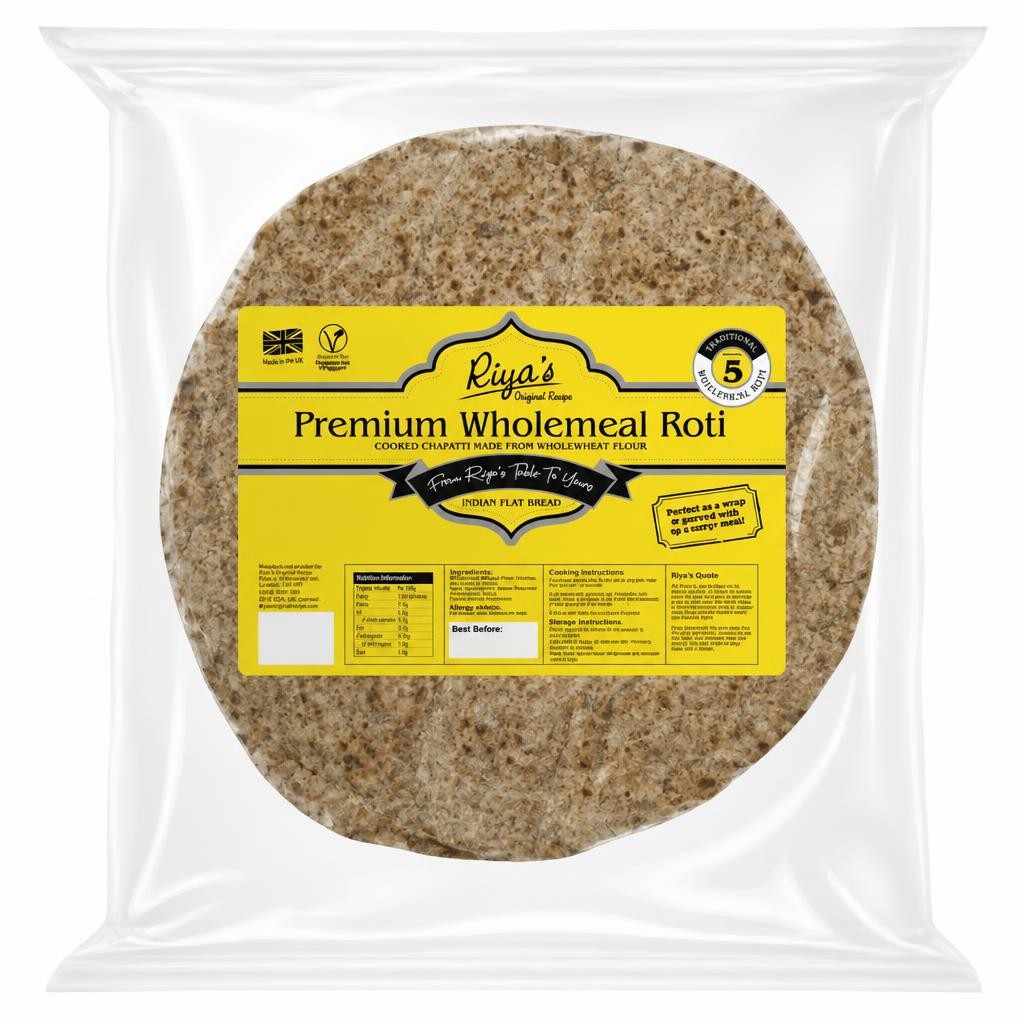 Riya's Original Recipe Premium Wholemeal Roti Indian Flat Bread x5