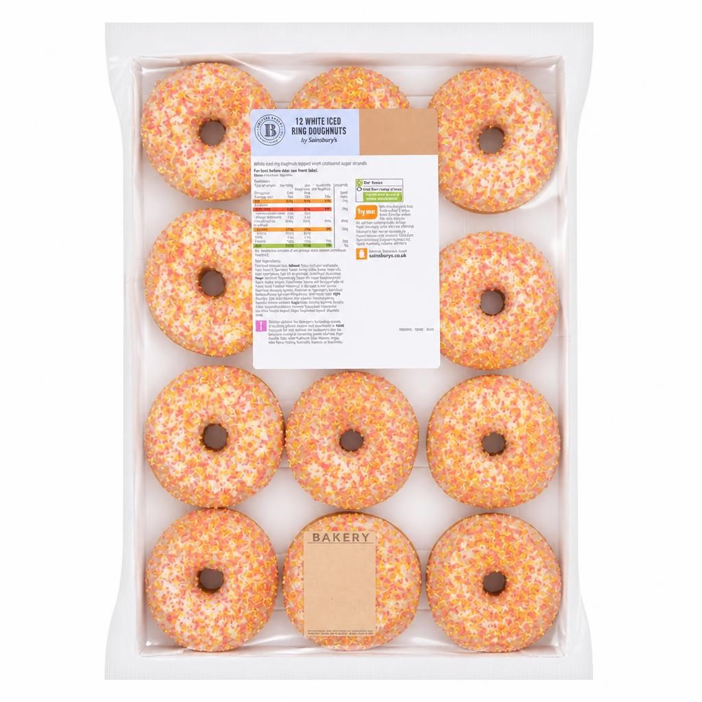Sainsbury's White Iced Ring Doughnuts x12