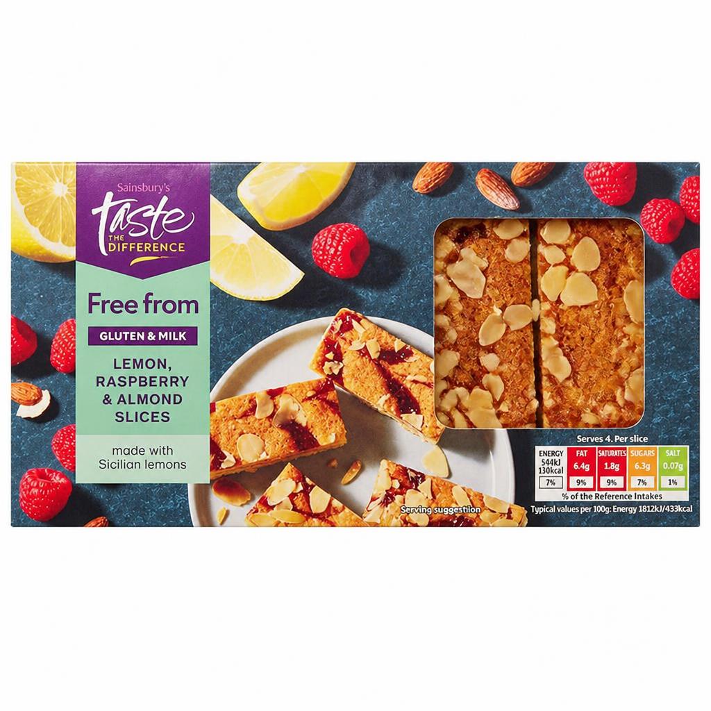 Sainsbury's Free From Sicilian Lemon & Raspberry Almond Slices, Taste the Difference x4