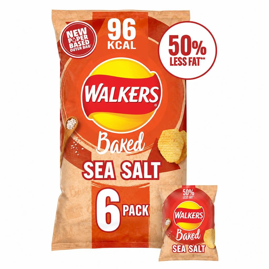 Walkers Baked Ready Salted Multipack Crisps Snacks 6x22g