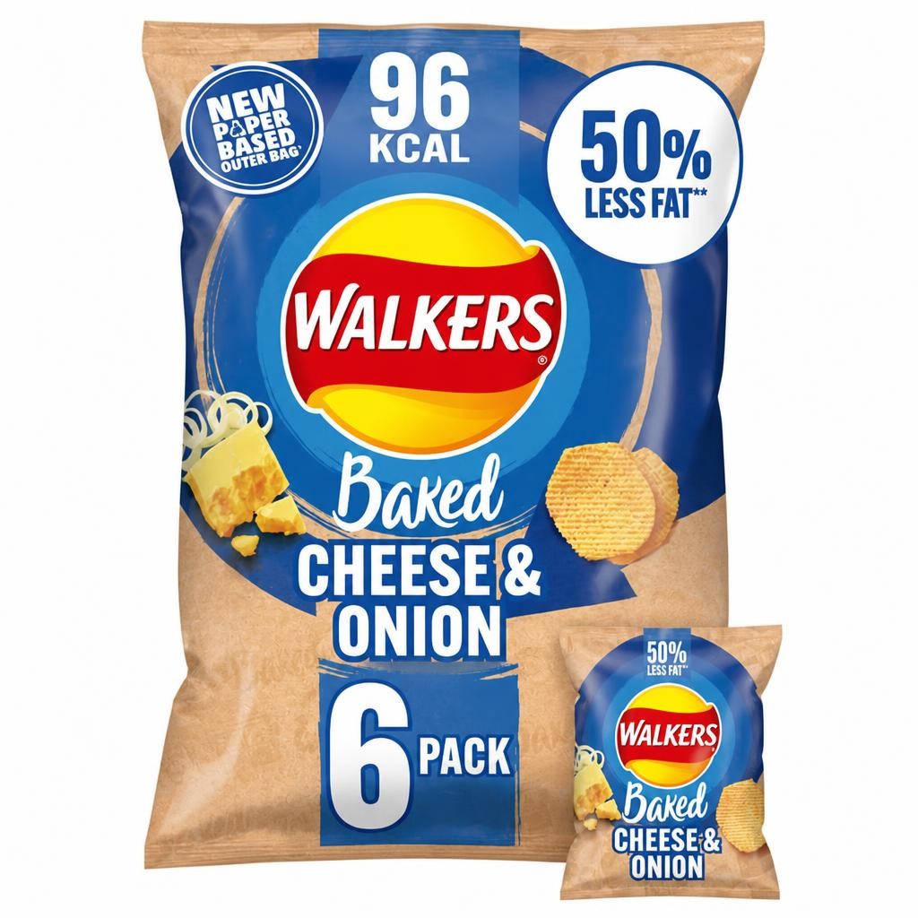 Walkers Baked Cheese & Onion Multipack Crisps Snacks 6x22g