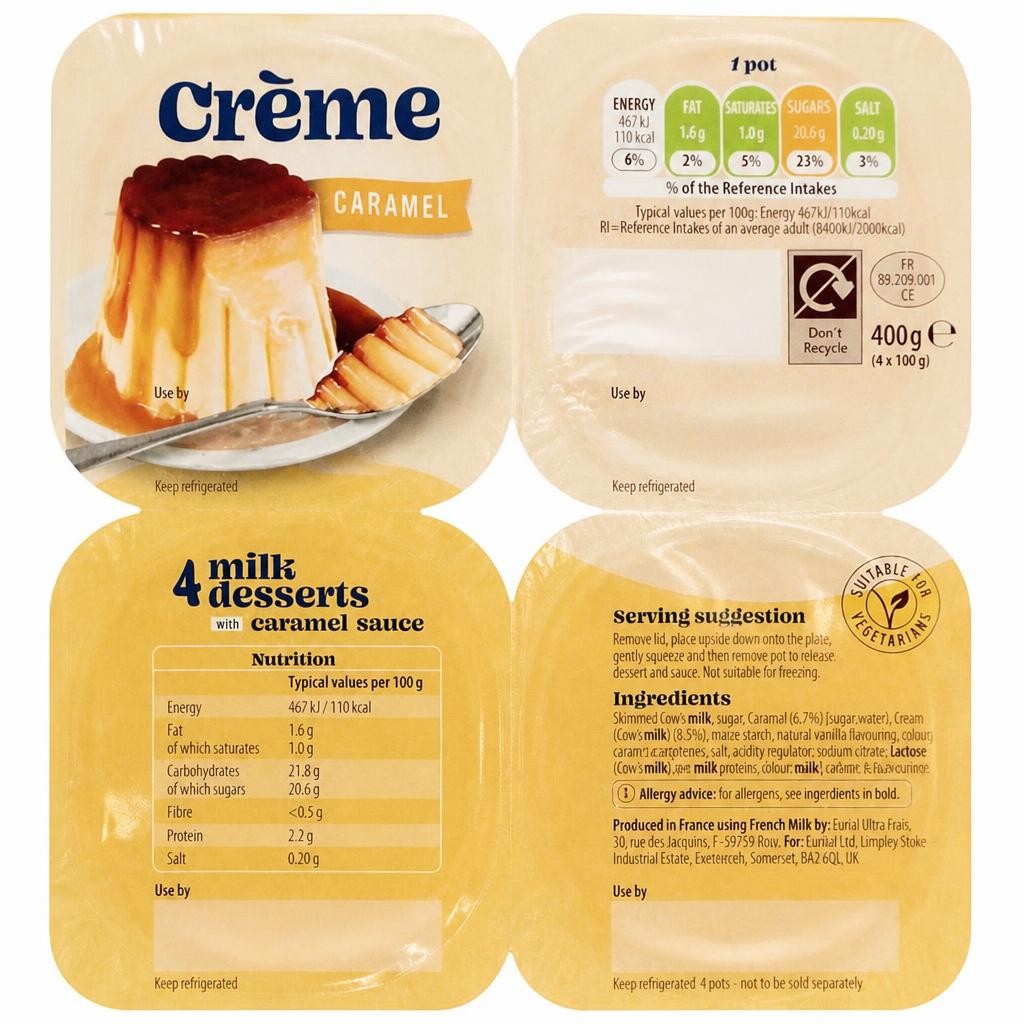 Crème Caramel Milk Desserts with Caramel Sauce 4x100g