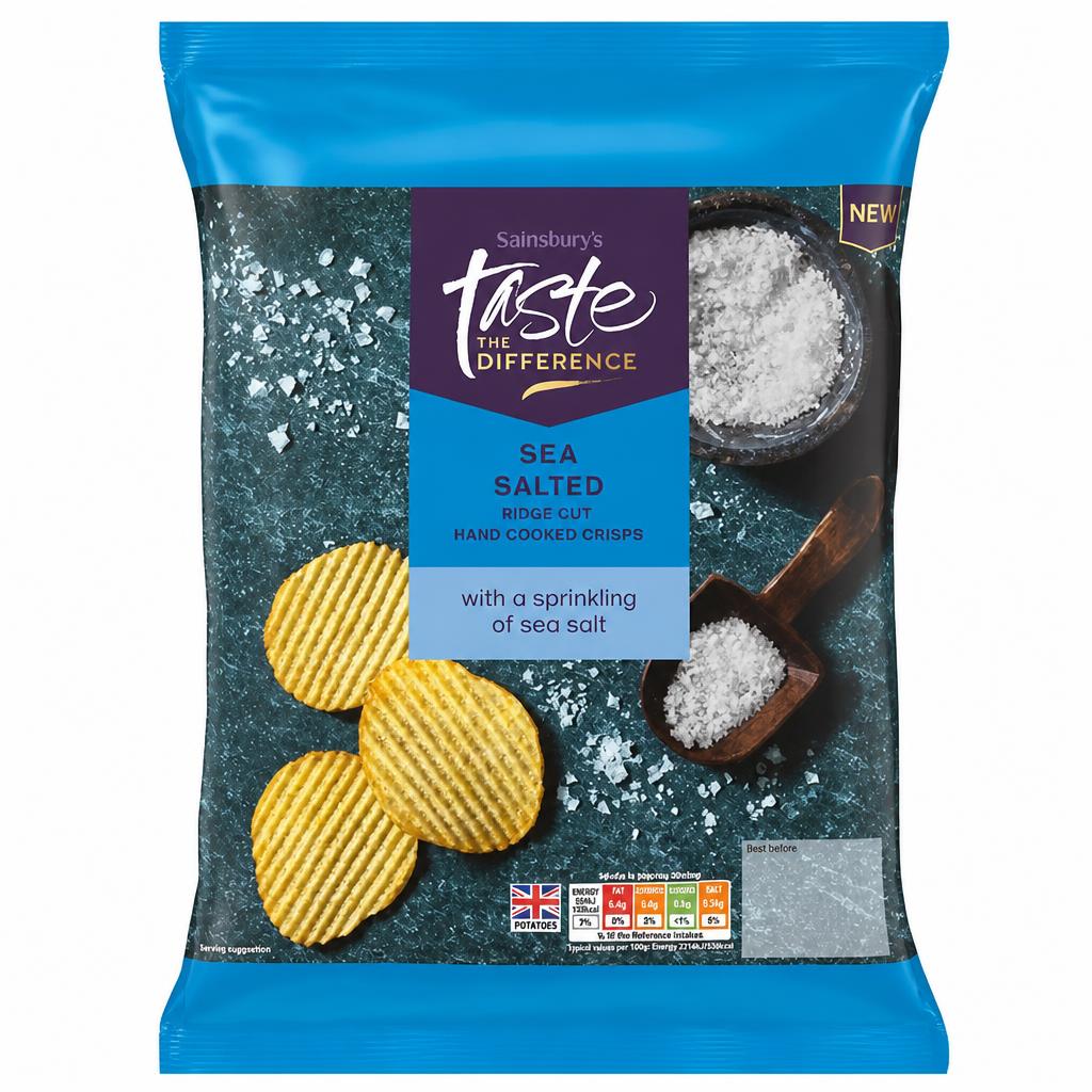 Sainsbury's Sea Salted Ridge Cut Hand Cooked Crisps, Taste the Difference 150g