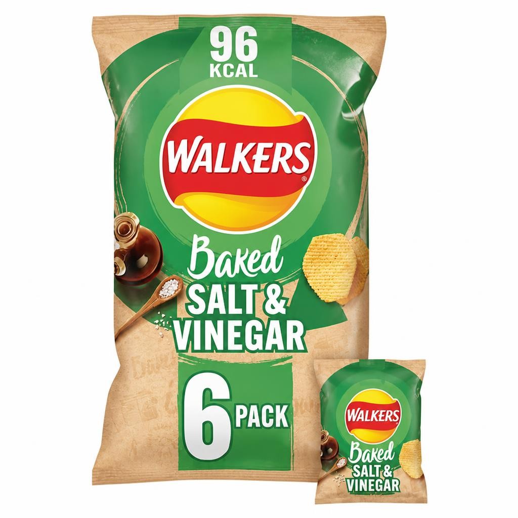 Walkers Baked Salt & Vinegar Multipack Crisps Snacks 6x22g