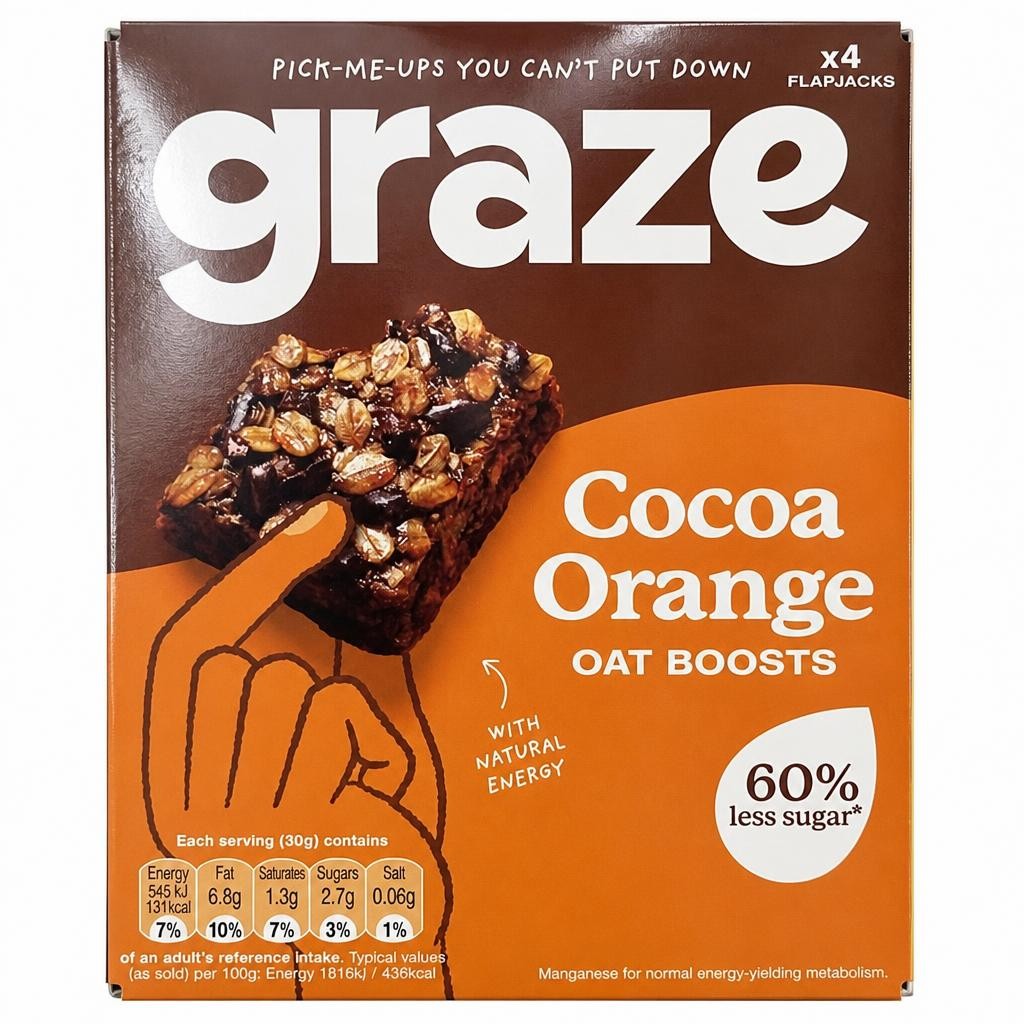 Graze Cocoa & Orange Oat Boost Flapjack Snack Bars 4 x 30g