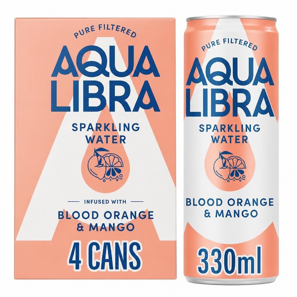 Aqua Libra Sparkling Water Infused with Blood Orange & Mango 4x330ml