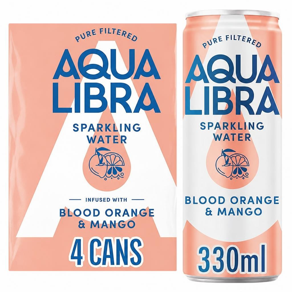Aqua Libra Sparkling Water Infused with Blood Orange & Mango 4x330ml