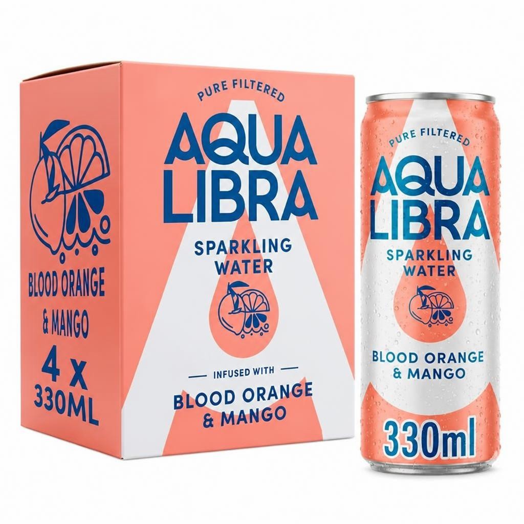 Aqua Libra Sparkling Water Infused with Blood Orange & Mango 4x330ml