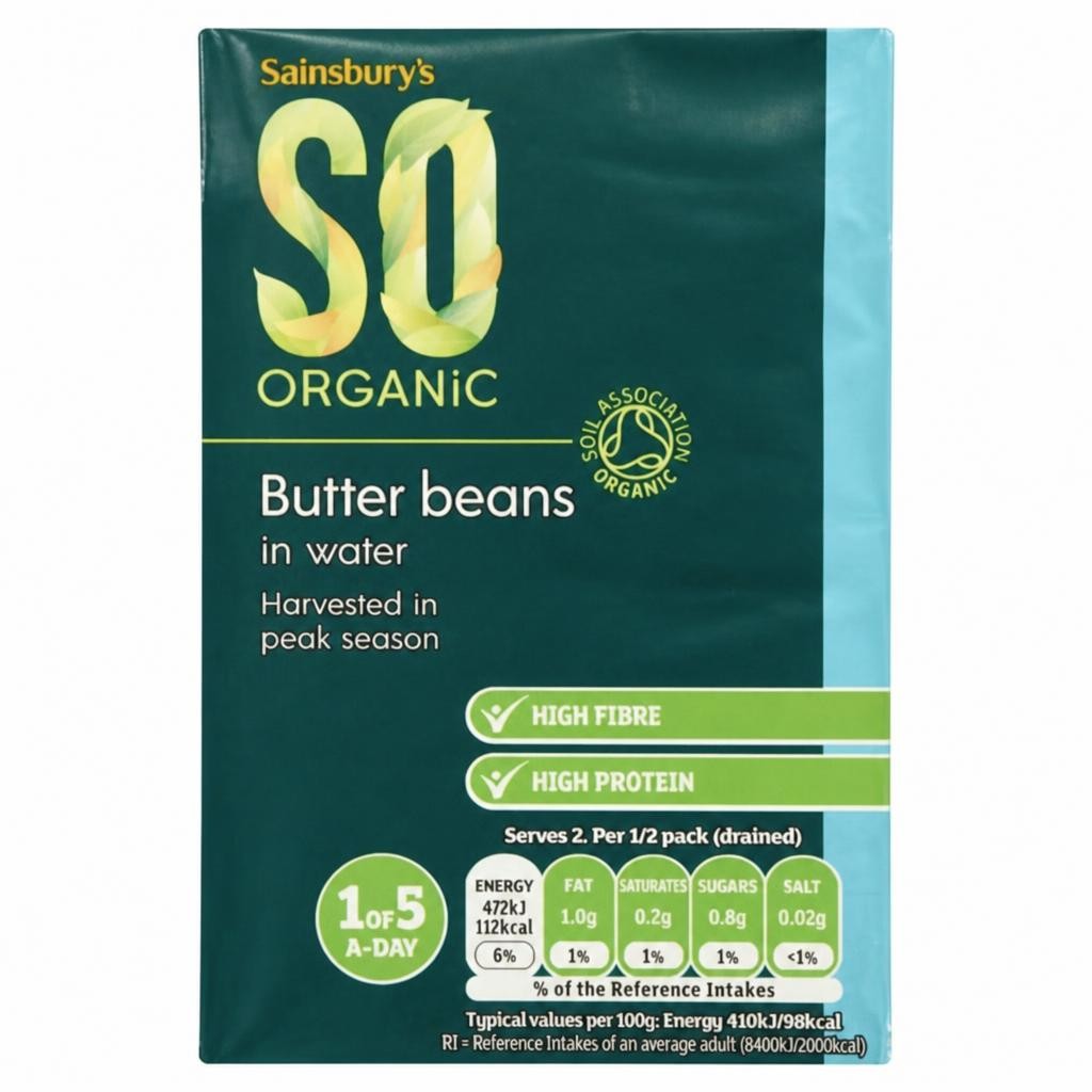 Sainsbury's Butter Beans Carton, SO Organic 380g, (230g*)