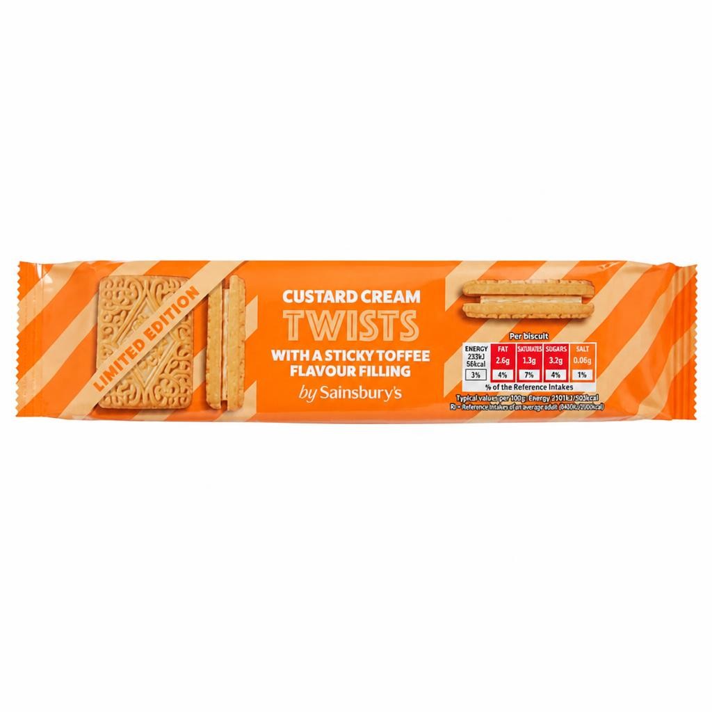 Sainsbury's Custard Cream Twists with a Sticky Toffee Flavour Filling 150g