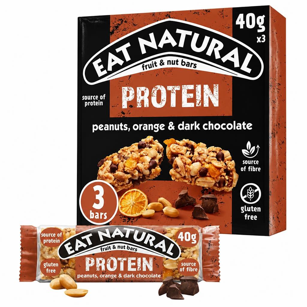 Eat Natural Protein Peanuts Orange Dark Chocolate Fruit & Nut Cereal Bars 3x40g
