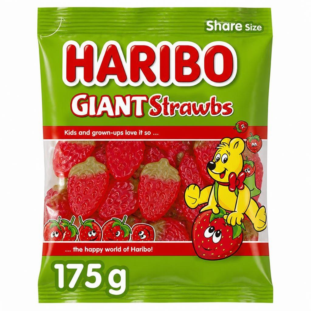 Haribo Giant Strawbs Jelly & Chewy Fruit Gums Sweets Sharing Bag 190g