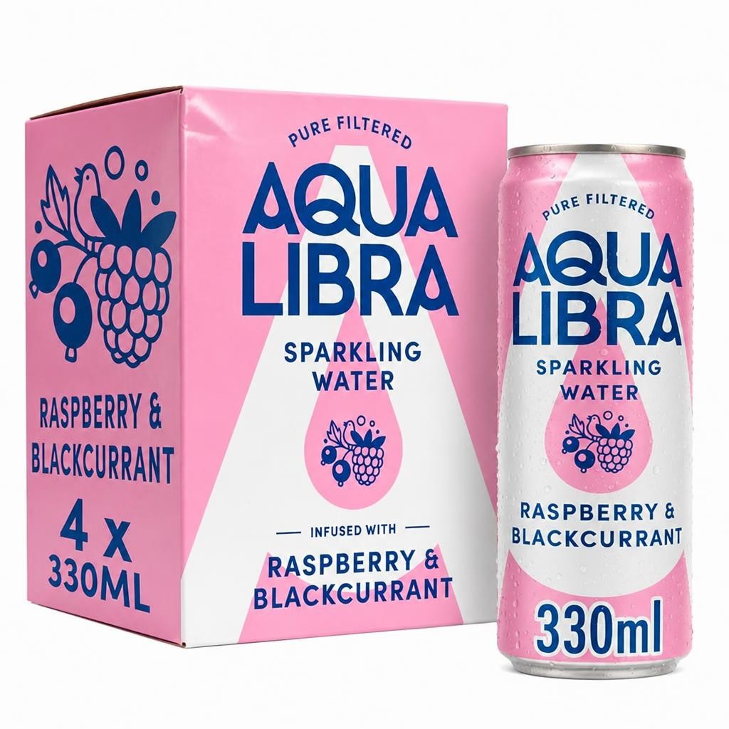 Aqua Libra Sparkling Water Infused with Raspberry & Blackcurrant 4x330ml