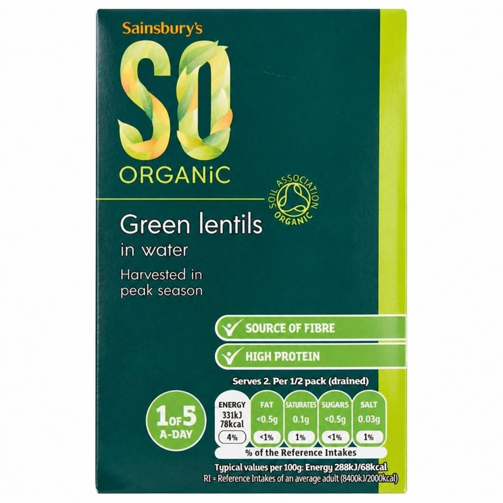 Sainsbury's Green Lentils, SO Organic 380g (230g*)