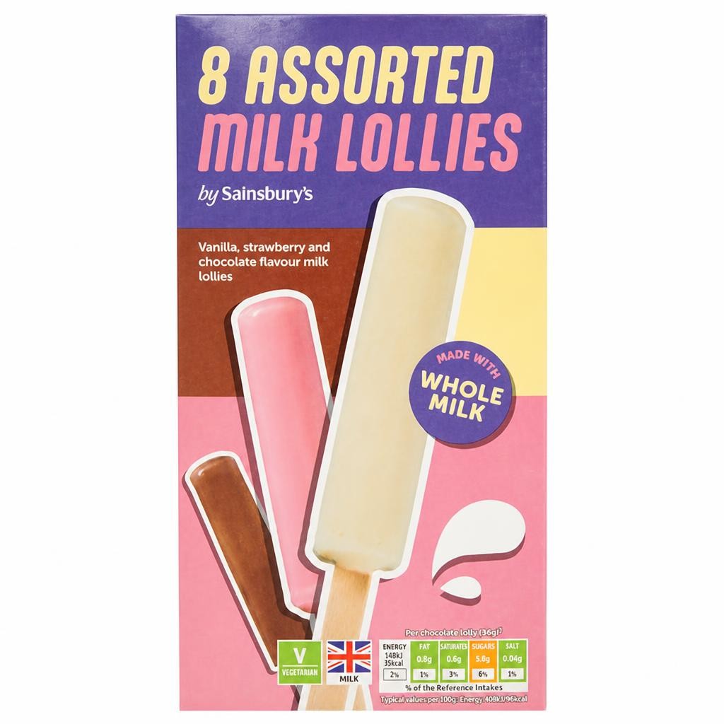 Sainsbury's Assorted Milk Lollies 8x35ml