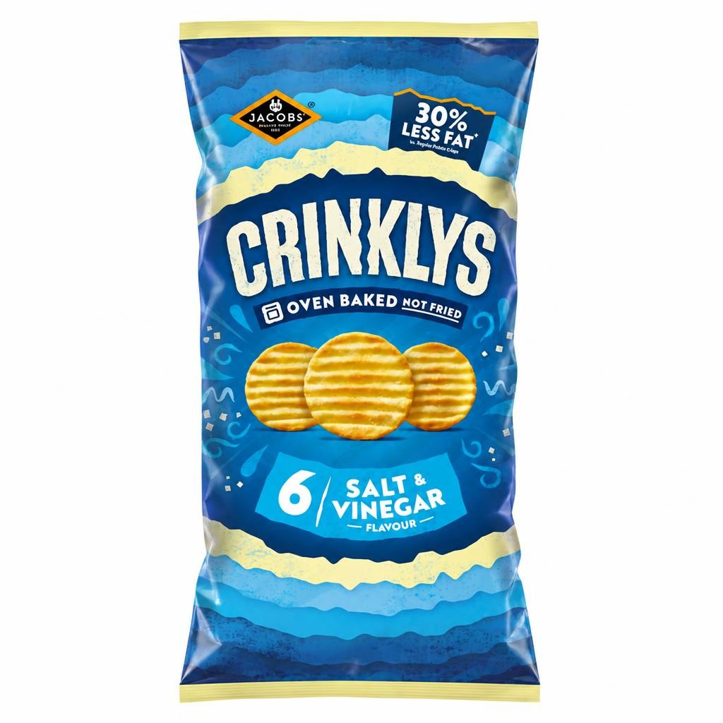 Jacobs Crinklys Salt & Vinegar 30% Less Fat Multipack Snacks 6x23g