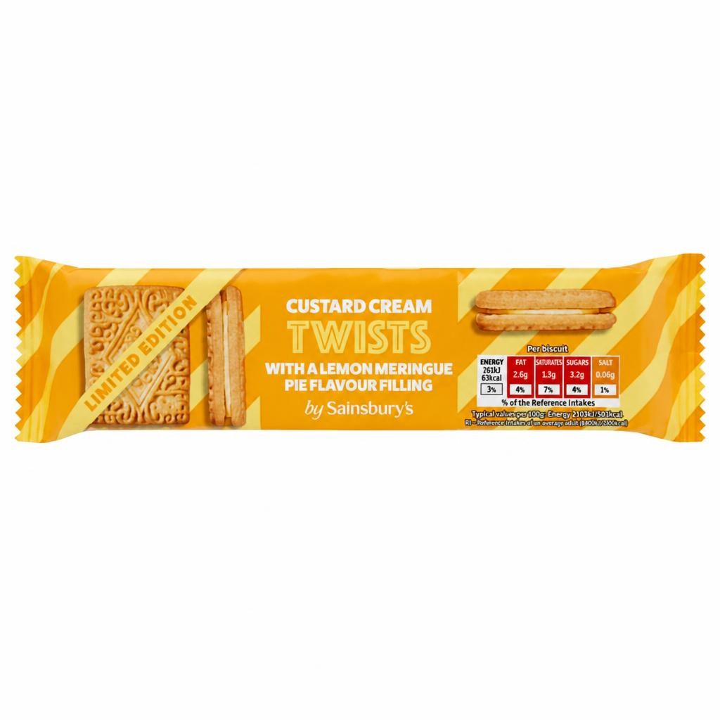 Sainsbury's Custard Cream Twists with a Lemon Meringue Pie Flavour Filling, Limited Edition 150g