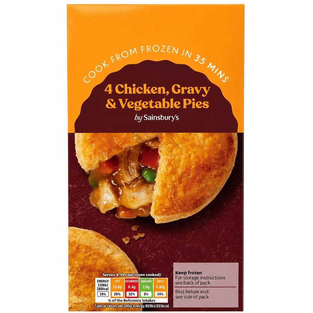 Sainsbury's Chicken, Gravy & Vegetable Pie x4 568g