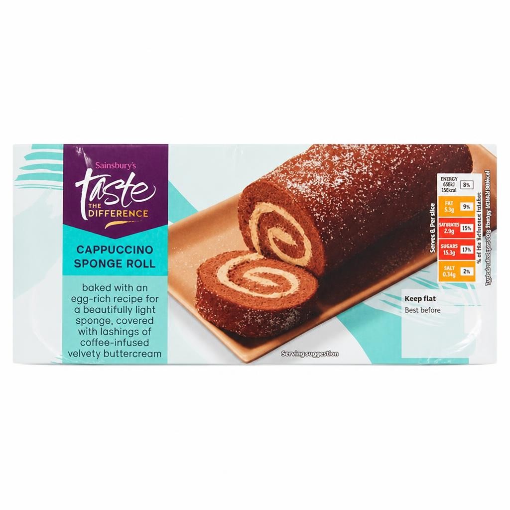 Sainsbury's Cappuccino Coffee Sponge Swiss Roll Cake, Taste the Difference 235g