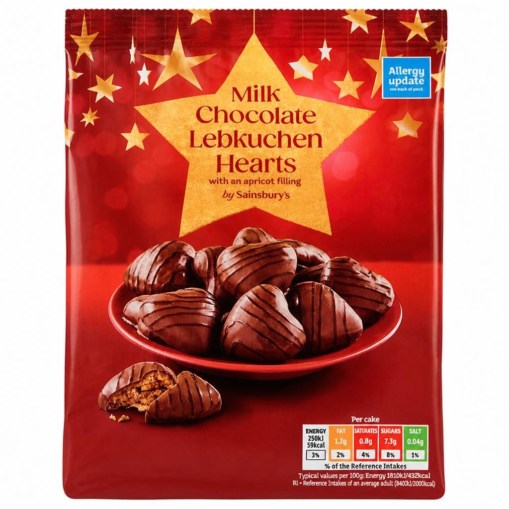 Sainsbury's Milk Chocolate Lebkuchen Hearts with an Apricot Filling 250g