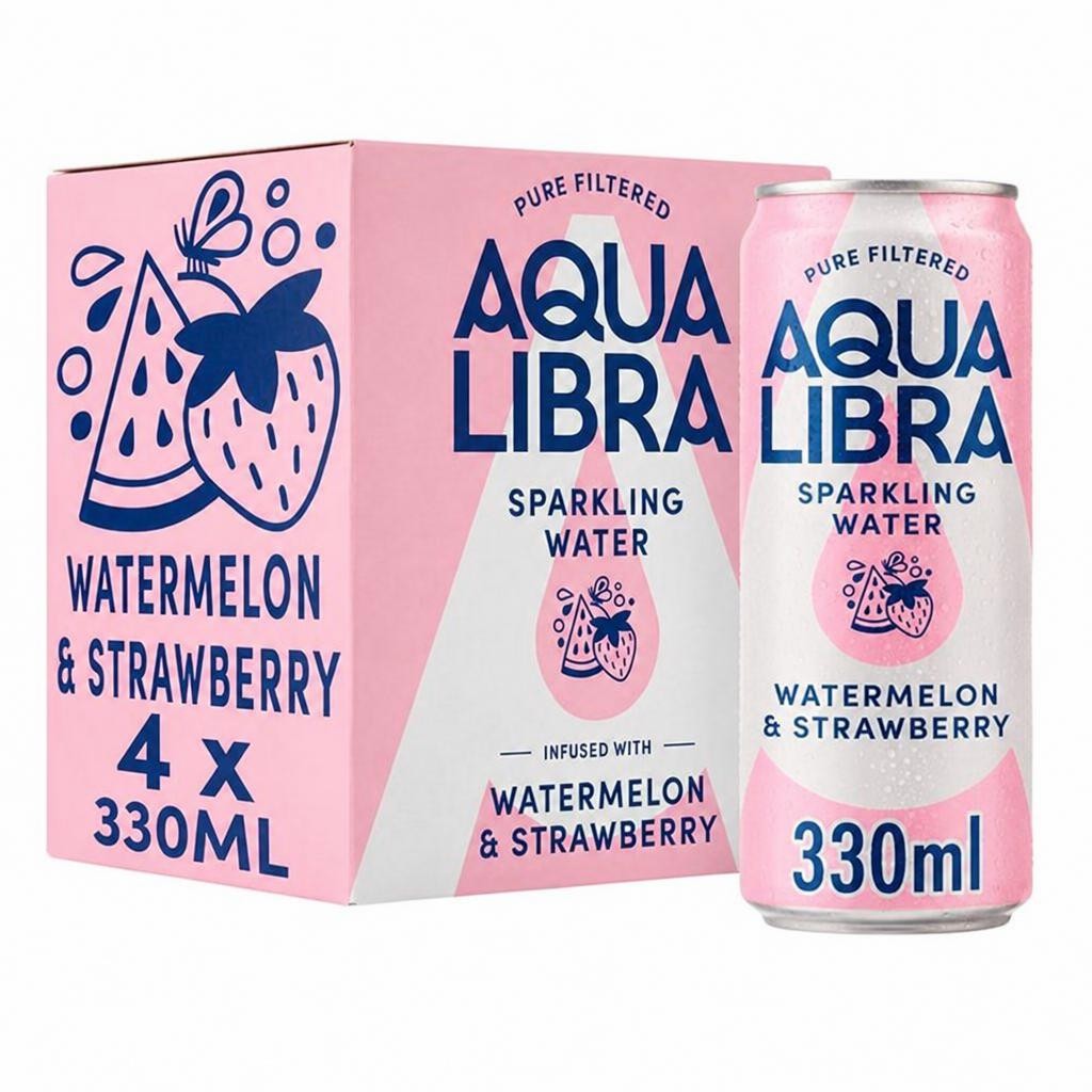 Aqua Libra Infused with Watermelon & Strawberry Sparkling Water 4 x 330ml