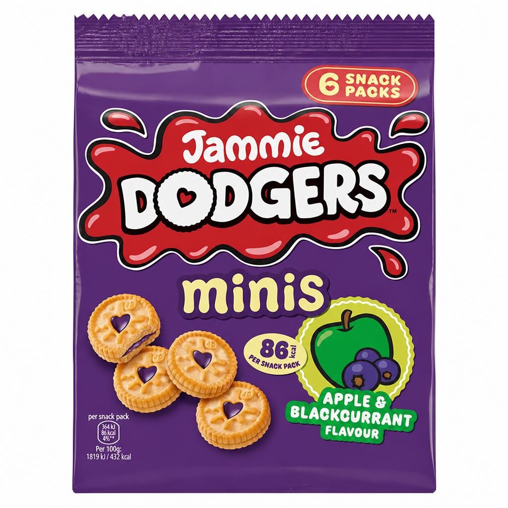 Jammie Dodgers 6 Snack Packs Minis Apple & Blackcurrant Flavour Biscuits