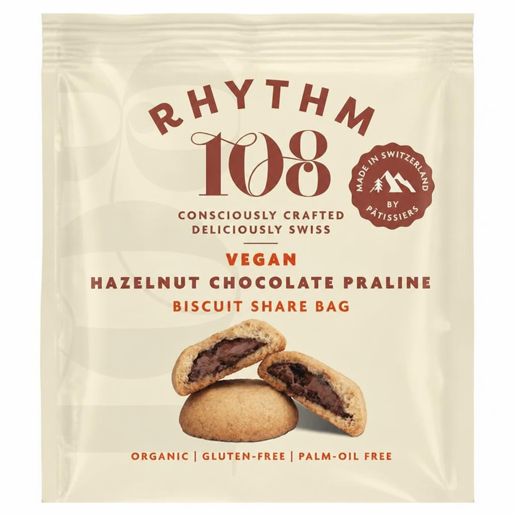 Rhythm 108 Vegan Hazelnut Chocolate Praline Biscuit Share Bag 135g