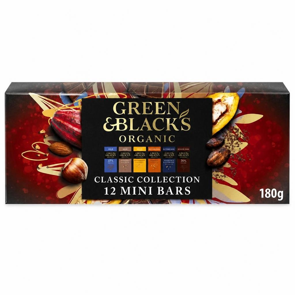 Green & Black's Organic Classic Miniature Dark, Milk & White Chocolate Bar Gifting Collection 180g