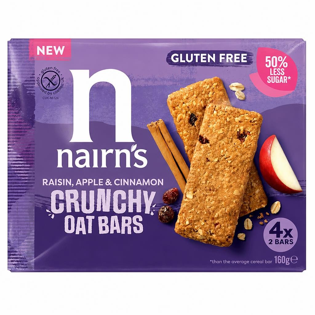 Nairn's Raisin Apple & Cinnamon Crunchy Oat Bars x8 160g