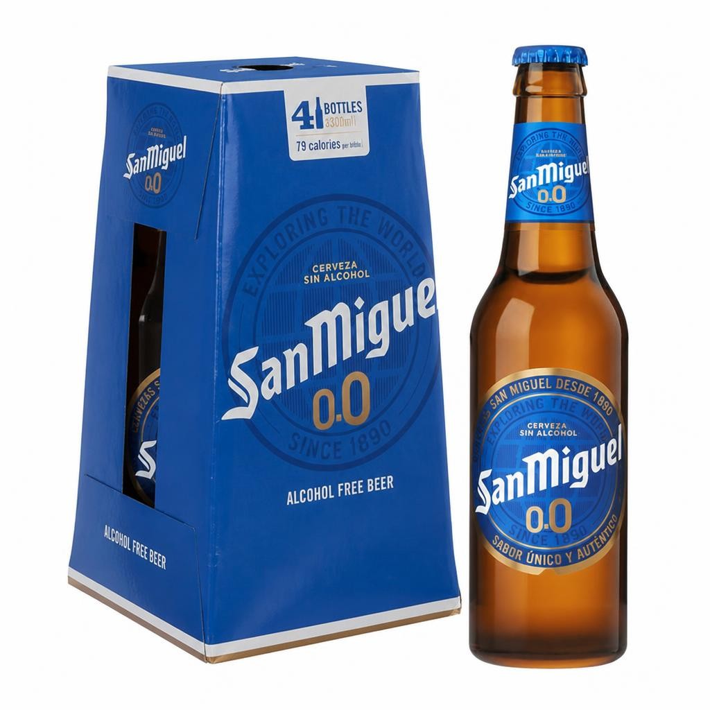 San Miguel 0.0% Alcohol Free Lager Beer Bottles 4 x 330ml