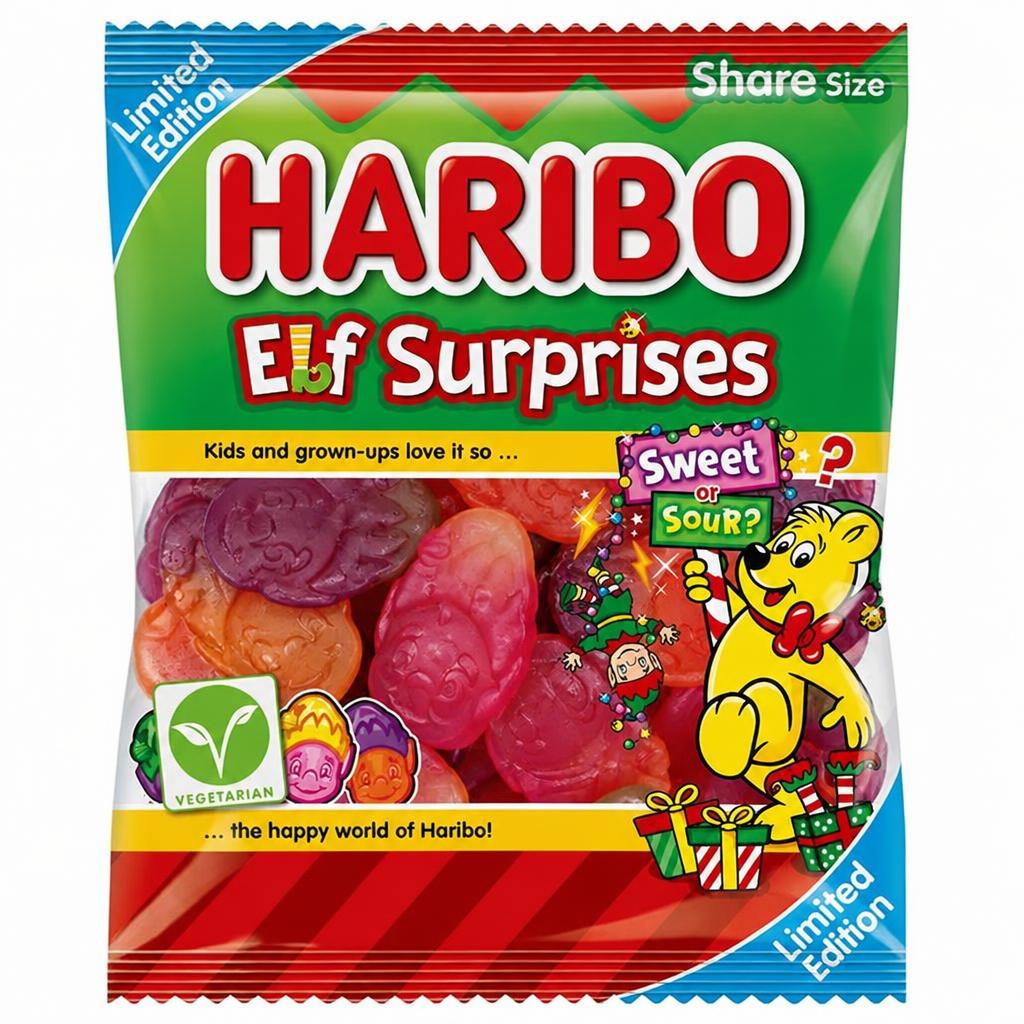 Haribo Elf Surprises Sweet & Sour Fruit Flavour Chewy Sweets Sharing Bag 160g
