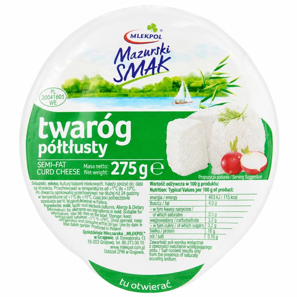 Mlekpol Semi-Fat Curd Cheese 275g