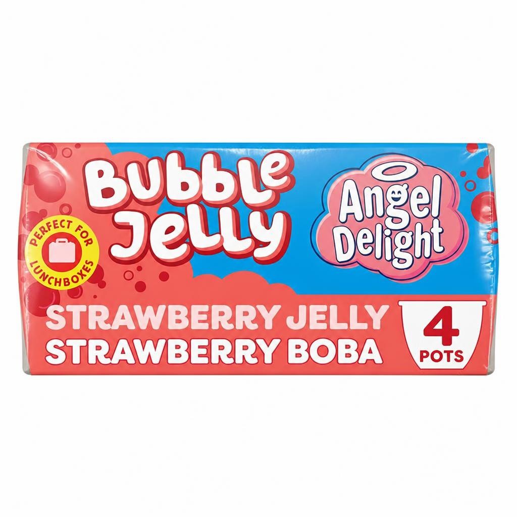 Angel Delight 4 x Strawberry Jelly & Strawberry Boba Bubble Dessert Snack Pot