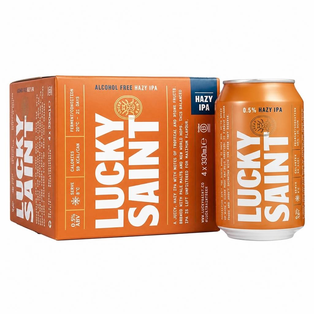 Lucky Saint Hazy IPA 0.5% Low Alcohol Can 4 x 330ml
