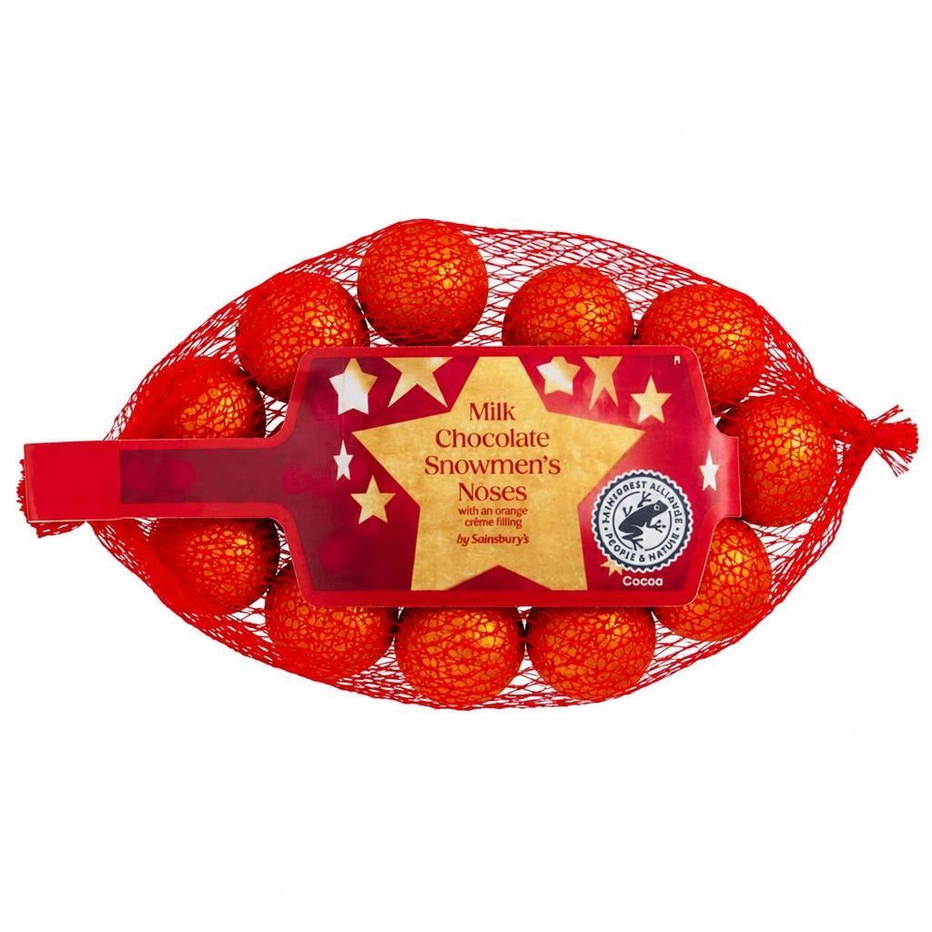 Sainsbury's Milk Chocolate Snowmens Noses with an Orange Creme Filling 75g