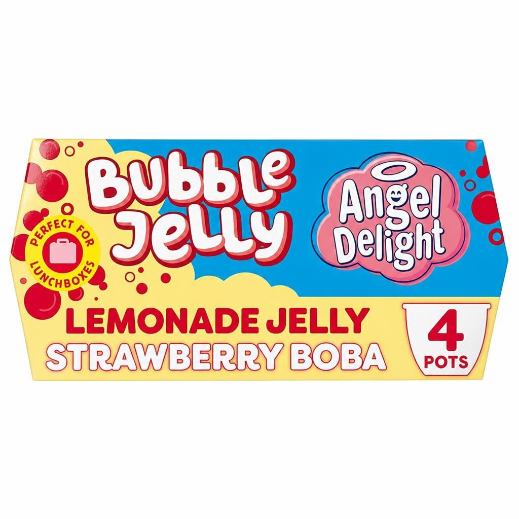Angel Delight 4 x Lemonade Jelly & Strawberry Boba Bubble Dessert Snack Pots
